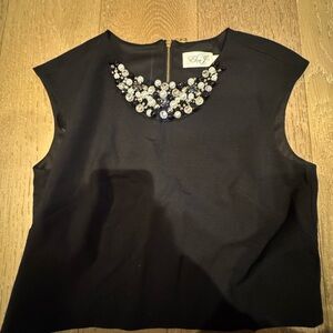 Elvi Black Crop Top with Embellished Neckline